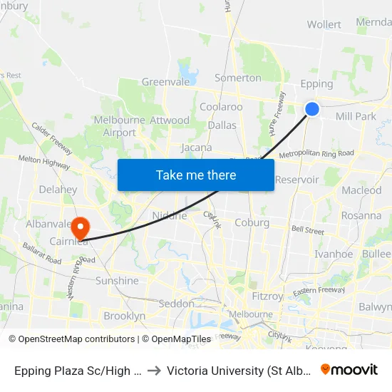 Epping Plaza Sc/High St to Victoria University (St Albans Campus) map