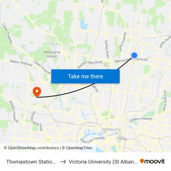 Thomastown Station/High St to Victoria University (St Albans Campus) map