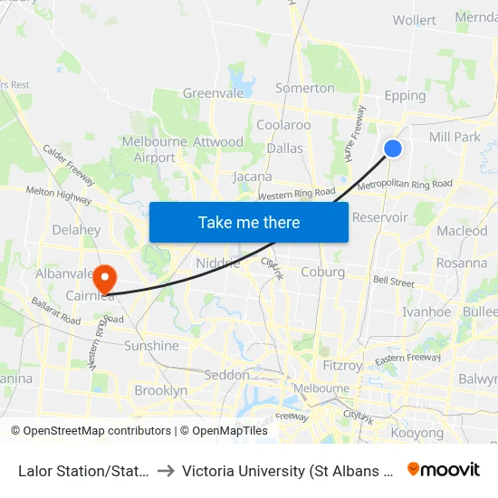 Lalor Station/Station St to Victoria University (St Albans Campus) map