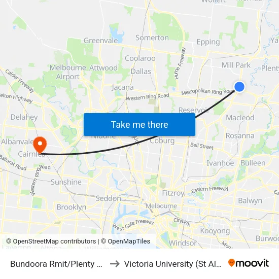 Bundoora Rmit/Plenty Rd to Victoria University (St Albans Campus) map