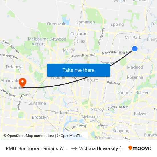 RMIT Bundoora Campus West/Plenty Rd to Victoria University (St Albans Campus) map