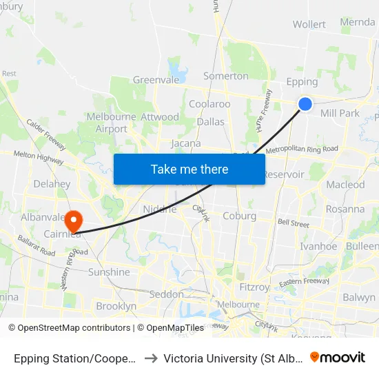 Epping Station/Cooper St to Victoria University (St Albans Campus) map