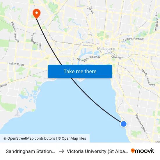 Sandringham Station/Station St to Victoria University (St Albans Campus) map