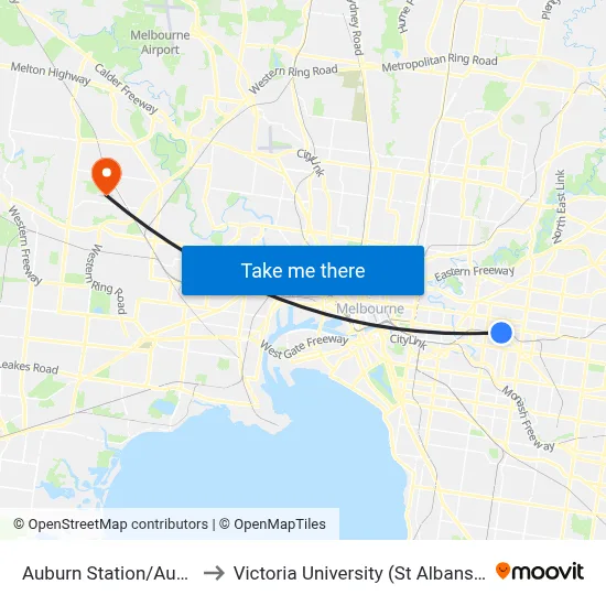 Auburn Station/Auburn Rd to Victoria University (St Albans Campus) map