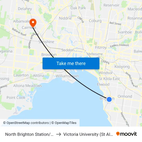 North Brighton Station/St Andrews St to Victoria University (St Albans Campus) map
