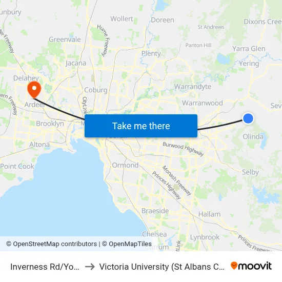 Inverness Rd/York Rd to Victoria University (St Albans Campus) map