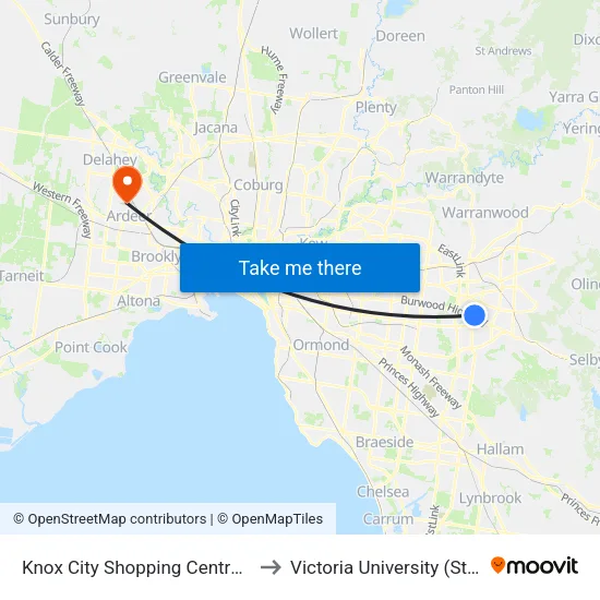 Knox City Shopping Centre/Stud Rd to Victoria University (St Albans Campus) map