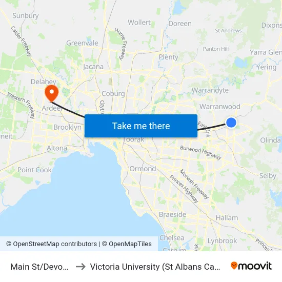 Main St/Devon St to Victoria University (St Albans Campus) map