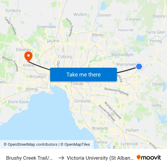 Brushy Creek Trail/Bellara Dr to Victoria University (St Albans Campus) map