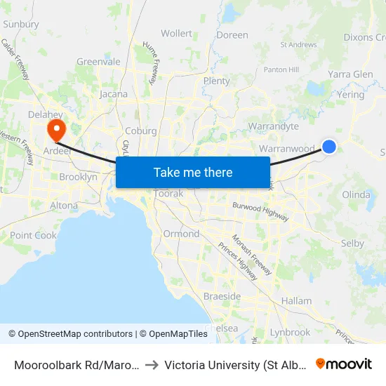 Mooroolbark Rd/Maroondah Hwy to Victoria University (St Albans Campus) map
