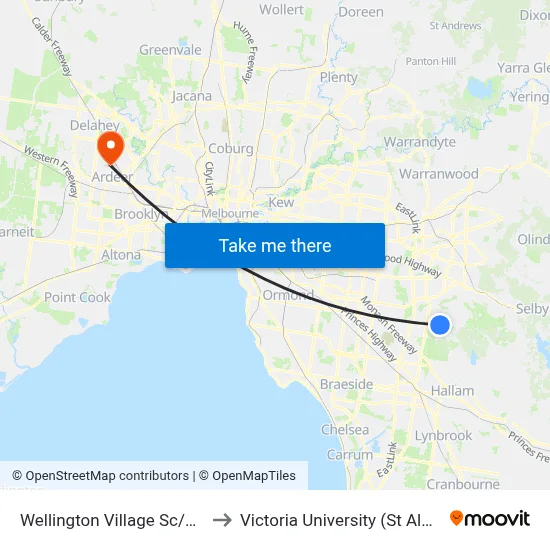 Wellington Village Sc/Braeburn Pde to Victoria University (St Albans Campus) map
