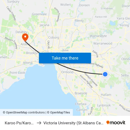 Karoo Ps/Karoo Rd to Victoria University (St Albans Campus) map