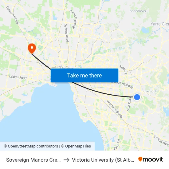Sovereign Manors Cres/Karoo Rd to Victoria University (St Albans Campus) map