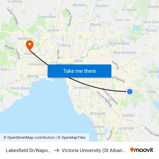 Lakesfield Dr/Napoleon Rd to Victoria University (St Albans Campus) map