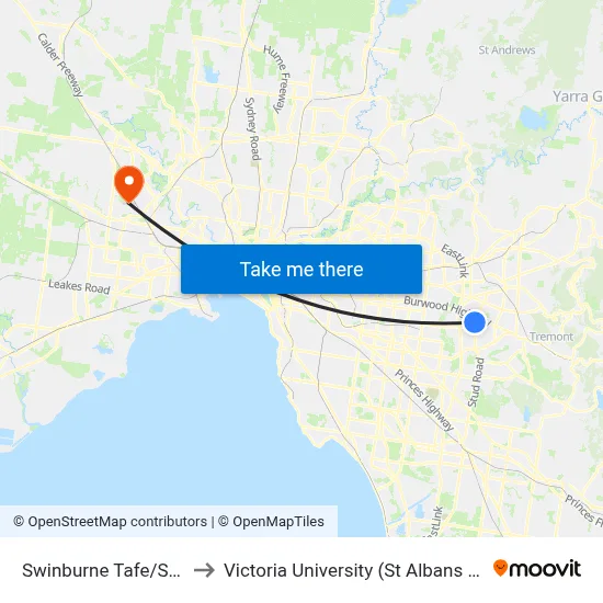 Swinburne Tafe/Stud Rd to Victoria University (St Albans Campus) map