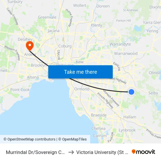 Murrindal Dr/Sovereign Crest Bvd to Victoria University (St Albans Campus) map