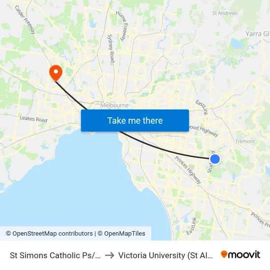 St Simons Catholic Ps/Taylors Lane to Victoria University (St Albans Campus) map