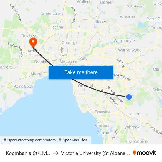 Koombahla Ct/Liviana Dr to Victoria University (St Albans Campus) map