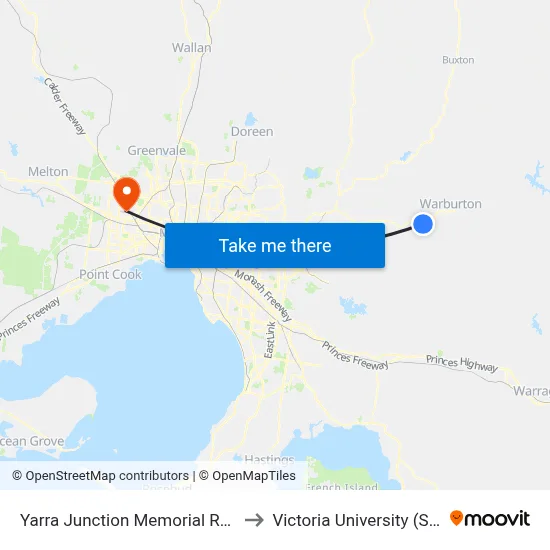 Yarra Junction Memorial Reserve/Warburton Hwy to Victoria University (St Albans Campus) map
