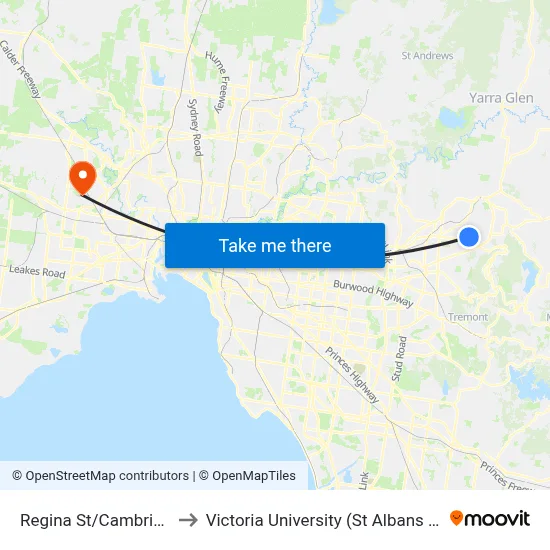 Regina St/Cambridge Rd to Victoria University (St Albans Campus) map