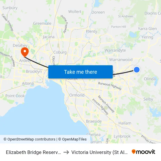 Elizabeth Bridge Reserve/Durham Rd to Victoria University (St Albans Campus) map