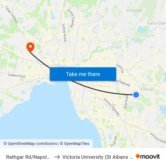 Rathgar Rd/Napoleon Rd to Victoria University (St Albans Campus) map