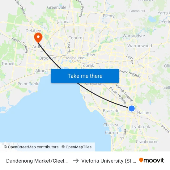 Dandenong Market/Cleeland St to Victoria University (St Albans Campus) map