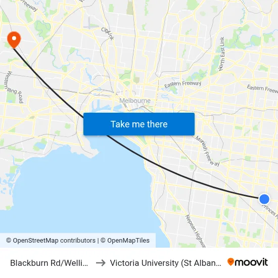 Blackburn Rd/Wellington Rd to Victoria University (St Albans Campus) map