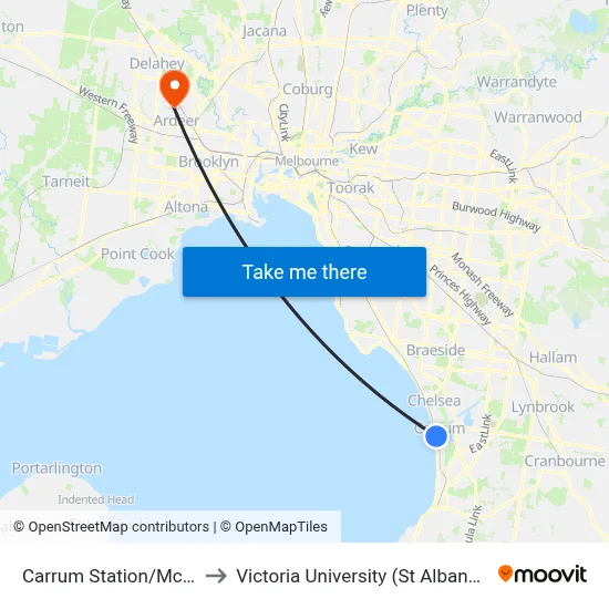 Carrum Station/Mcleod Rd to Victoria University (St Albans Campus) map
