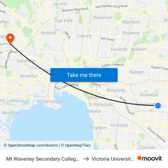 Mt Waverley Sec Col/Stephensons Rd to Victoria University (St Albans Campus) map