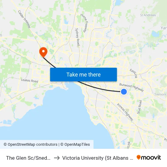 The Glen Sc/Snedden Dr to Victoria University (St Albans Campus) map