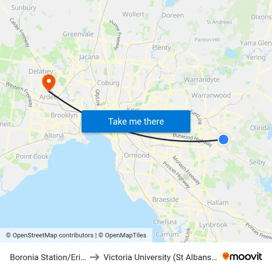 Boronia Station/Erica Ave to Victoria University (St Albans Campus) map