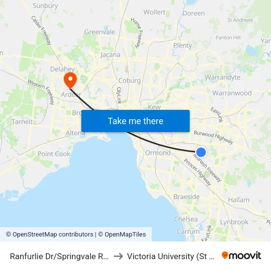 Ranfurlie Dr/Springvale Rd to Victoria University (St Albans Campus) map