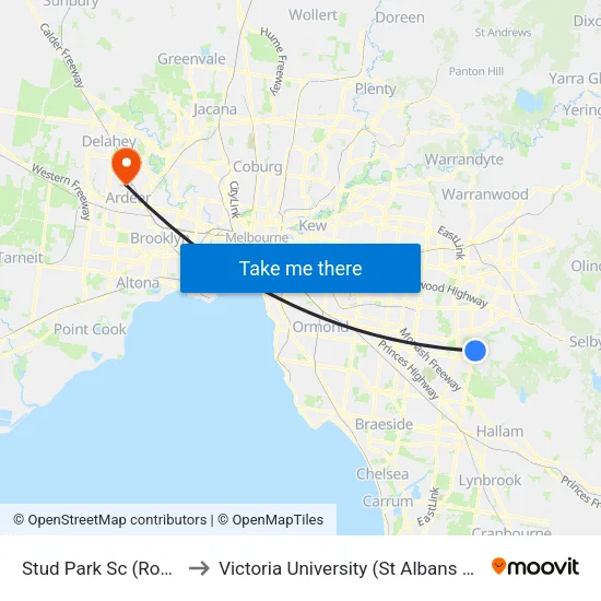 Stud Park Sc to Victoria University (St Albans Campus) map