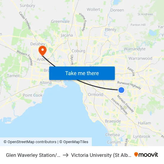 Glen Waverley Station/Railway Pde to Victoria University (St Albans Campus) map