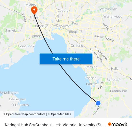 Karingal Hub Sc/Cranbourne Rd to Victoria University (St Albans Campus) map