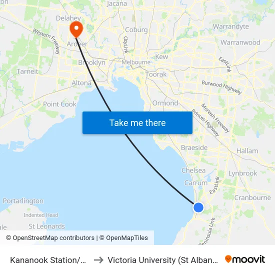 Kananook Station/Wells Rd to Victoria University (St Albans Campus) map
