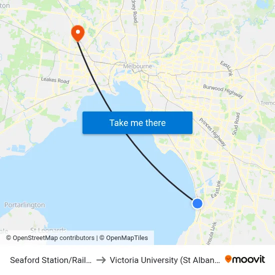 Seaford Station/Railway Pde to Victoria University (St Albans Campus) map