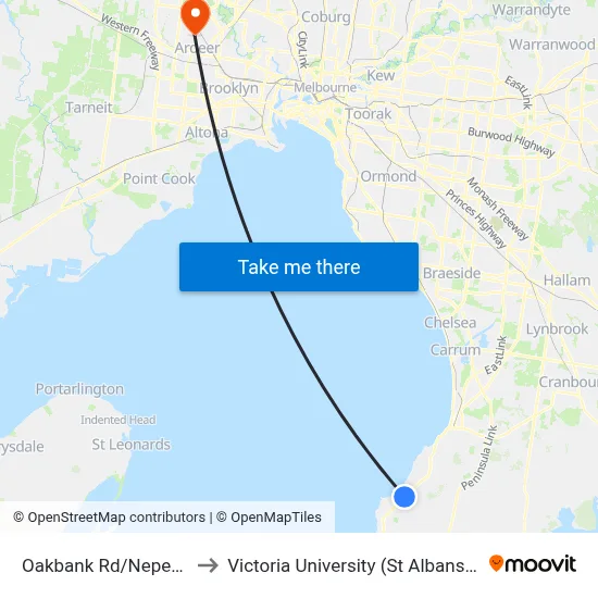 Oakbank Rd/Nepean Hwy to Victoria University (St Albans Campus) map
