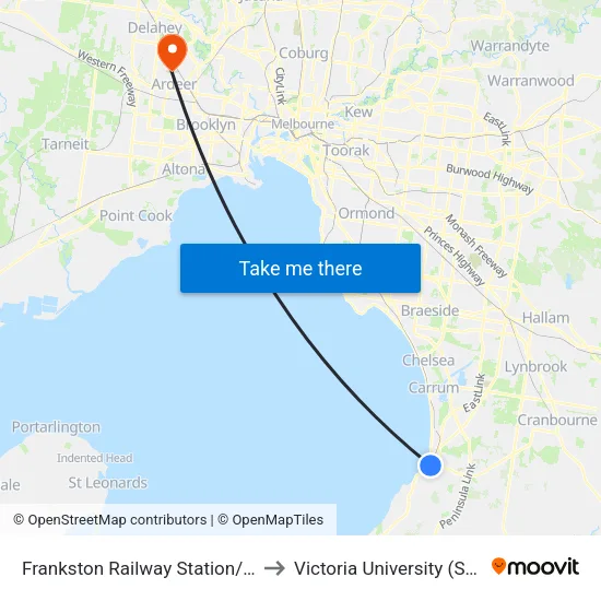 Frankston Railway Station/Young St to Victoria University (St Albans Campus) map