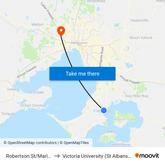 Robertson St/Marine Pde to Victoria University (St Albans Campus) map