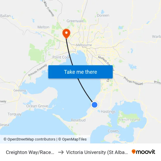 Creighton Way/Racecourse Rd to Victoria University (St Albans Campus) map