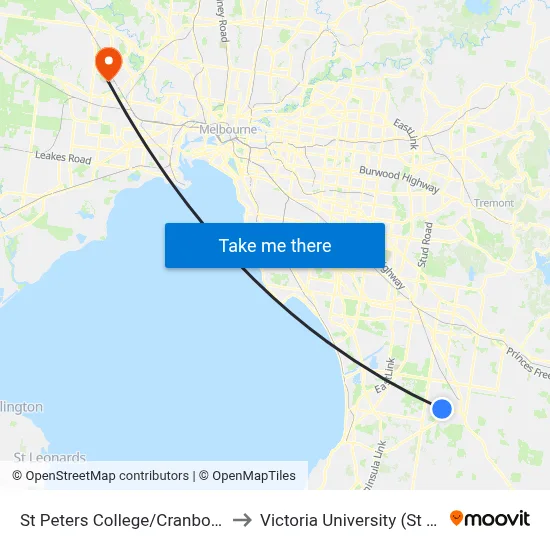 St Peters College/Cranbourne-Frankston Rd to Victoria University (St Albans Campus) map