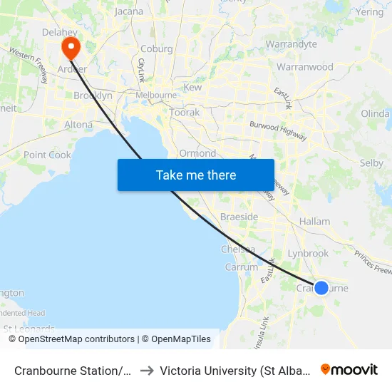 Cranbourne Station/Station St to Victoria University (St Albans Campus) map