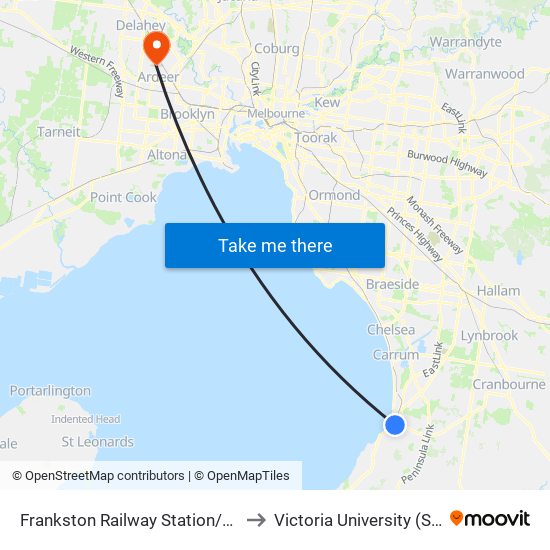 Frankston Railway Station/Fletcher Rd (Frankston) to Victoria University (St Albans Campus) map