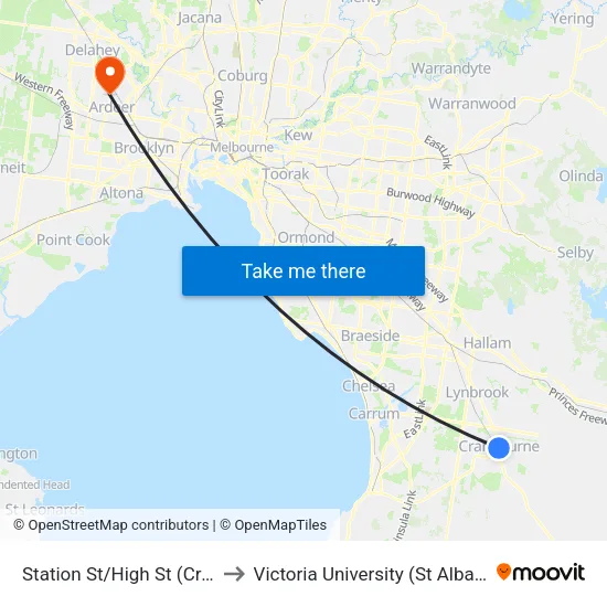 Station St/High St to Victoria University (St Albans Campus) map