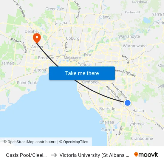 Oasis Pool/Cleeland St to Victoria University (St Albans Campus) map