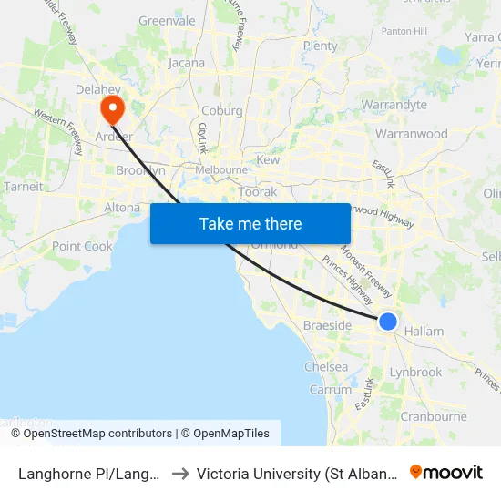 Langhorne Pl/Langhorne St to Victoria University (St Albans Campus) map