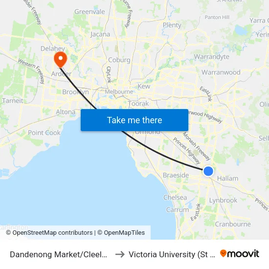 Dandenong Market/Cleeland St to Victoria University (St Albans Campus) map