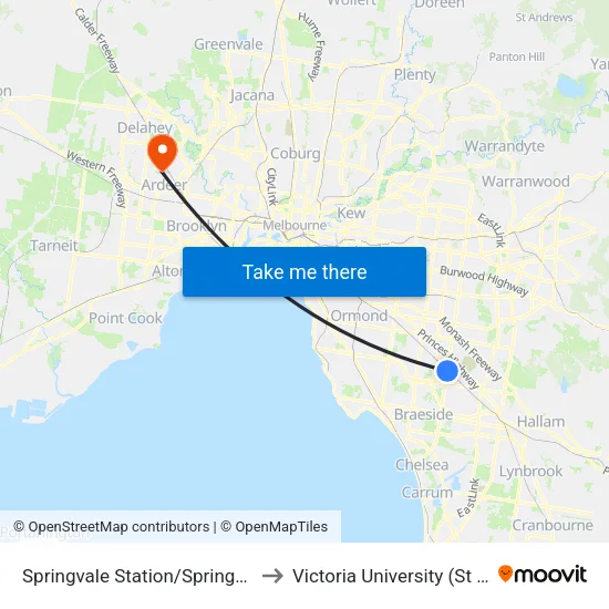 Springvale Station/Springvale Rd to Victoria University (St Albans Campus) map
